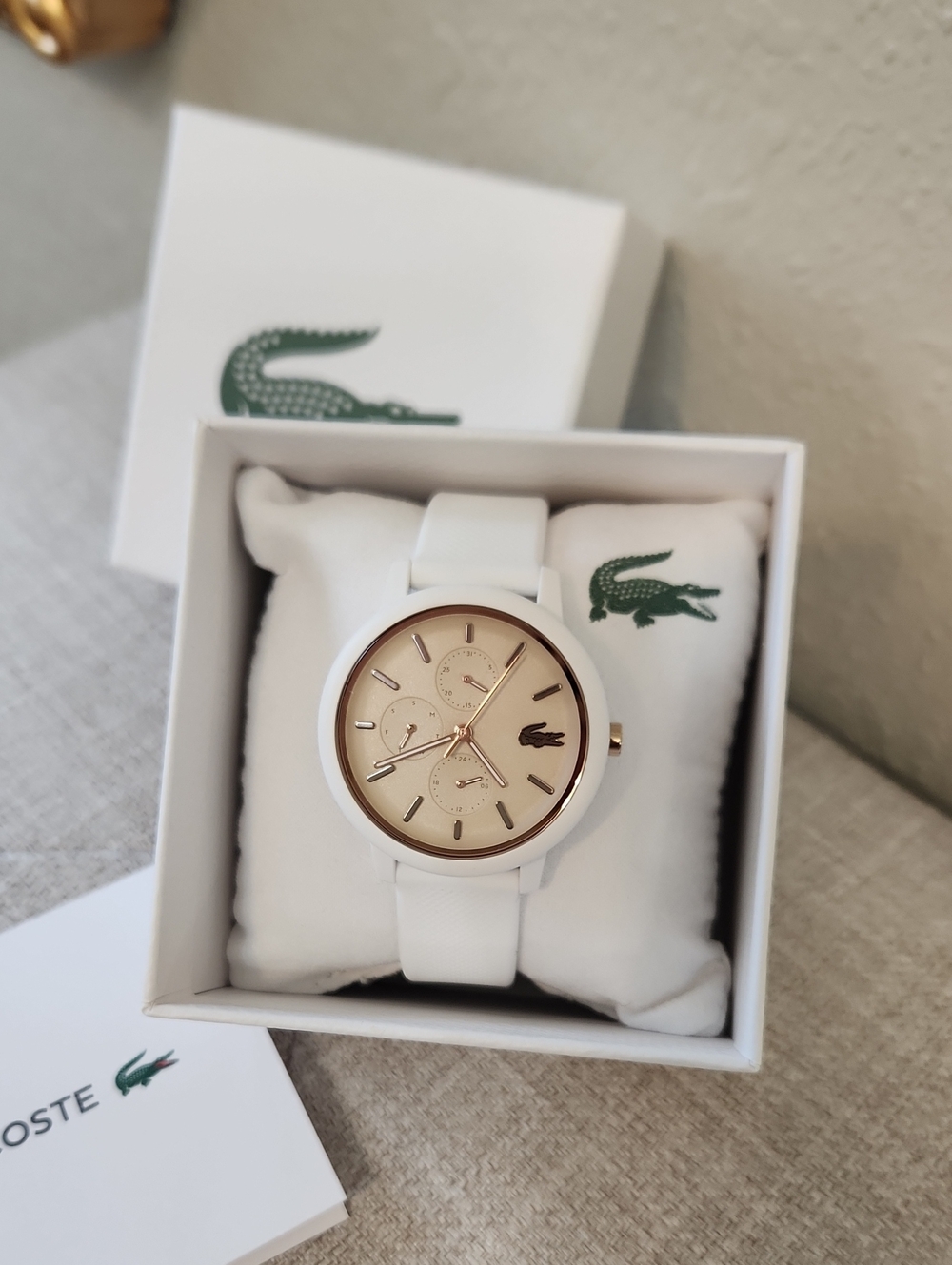 Lacoste White Silicone Watch with Rose Gold-Tone Dial